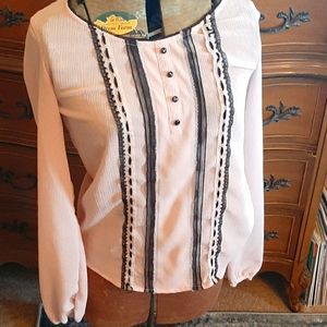 Candies sheer pink black lace blouse